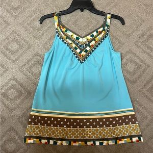 Super cute turquoise cami with neck and bottom hem borders